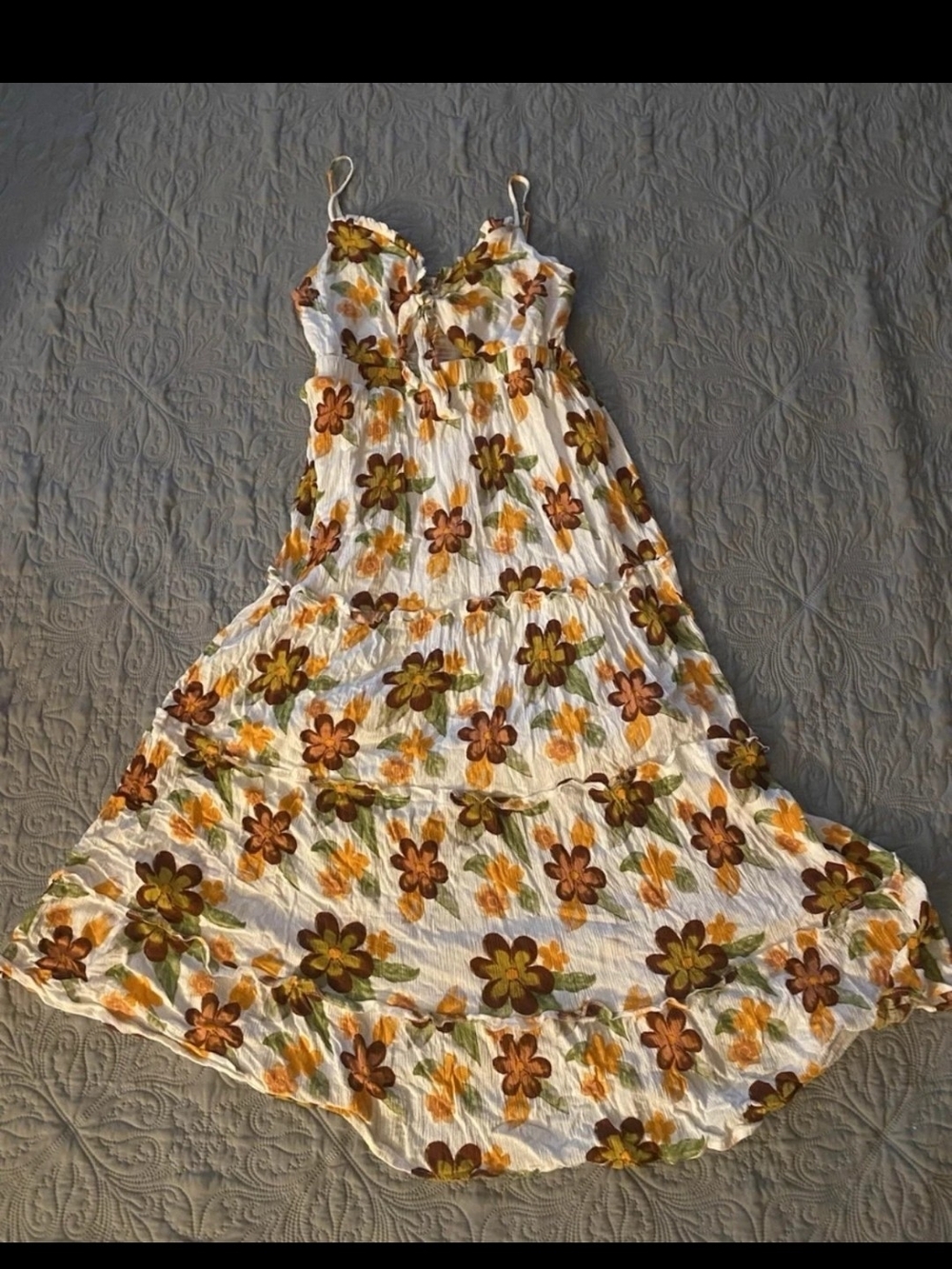 Justice White Maxi Dress with Yellow & Brown Floral Accents